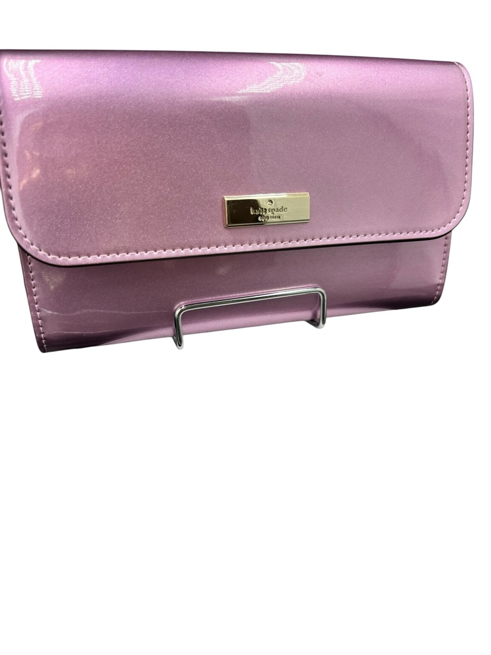 Kate Spade New York Metallic Pink Patent Clutch Wristlet + Gift Box - Picture 3 of 8